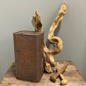 Old Rusty Tin, Mining Camp Find, Rustic Decor Accents, Garden & Patio Decor